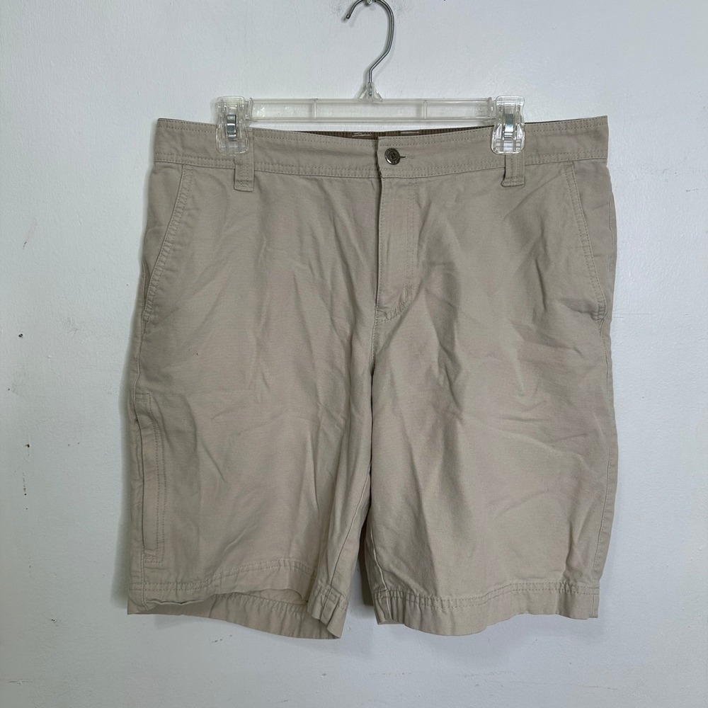 Columbia Mens Khaki Tan Canvas Utility Hiking Shorts 34W 10L Flat Front Outdoor